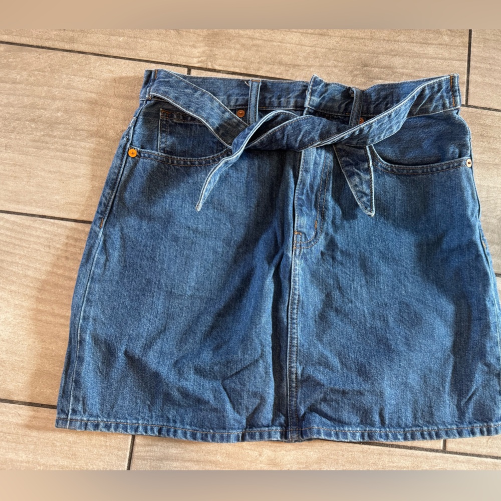 Madewell Skirt Womens 27 Blue Rigid Denim A Line Mini Medium Wash Jean Zip Fly